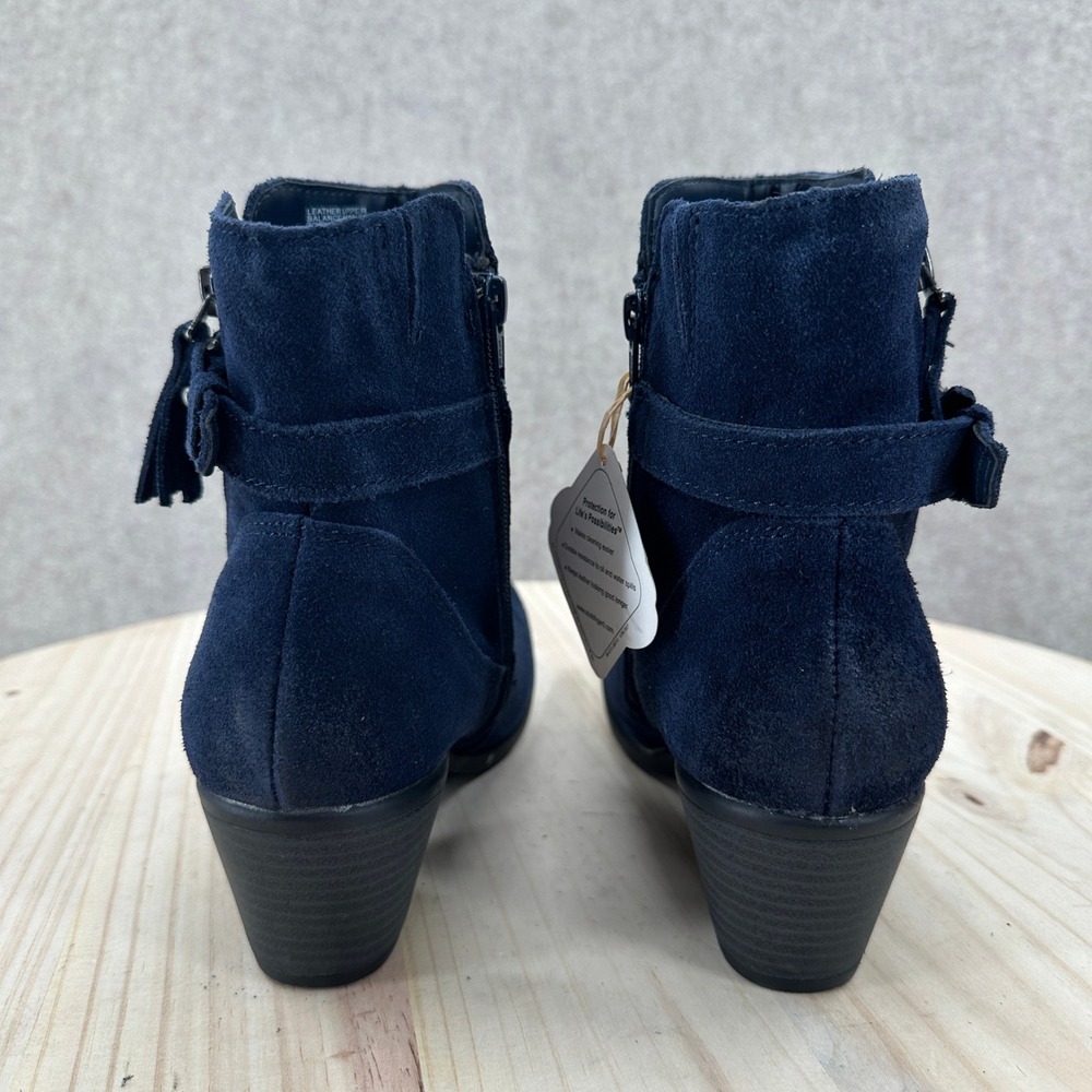 NEW Earth Origins Tori Navy Blue Suede Ankle Boots 9.5 Tassel Booties Block Heel - Picture 4 of 12